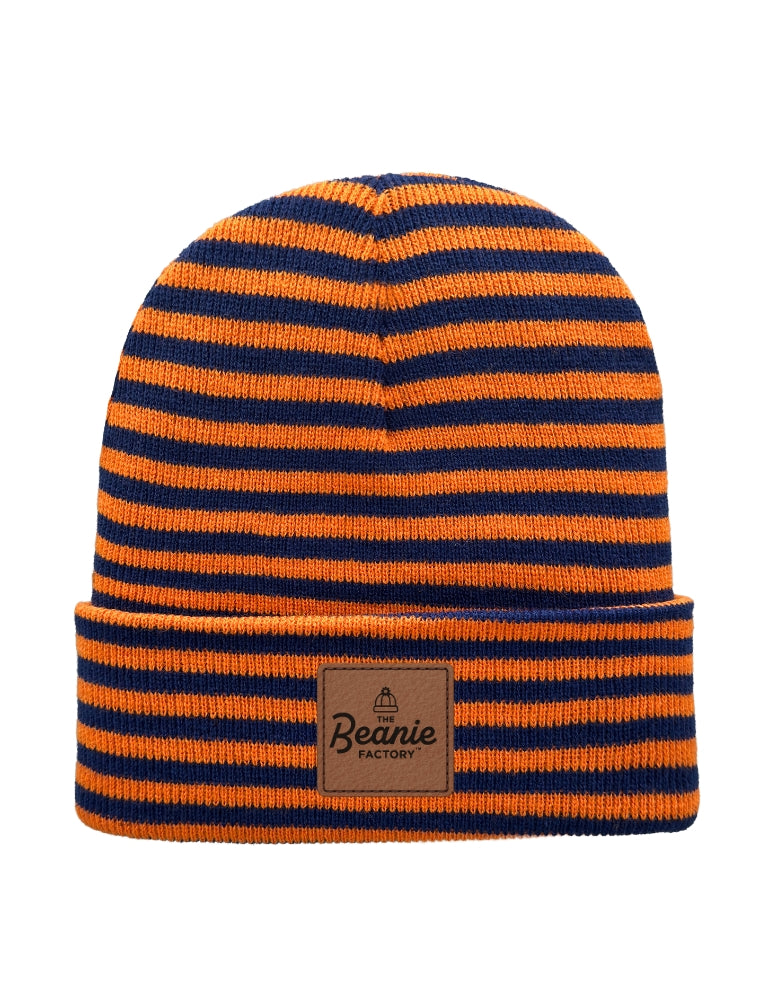 Cuffed Beanie - Circular knit  Winter Hat - Traditional - Roro - Blue / Orange