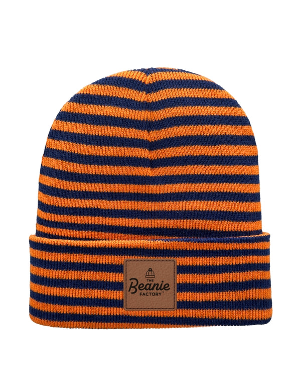 Cuffed Beanie - Circular knit  Winter Hat - Traditional - Roro - Blue / Orange