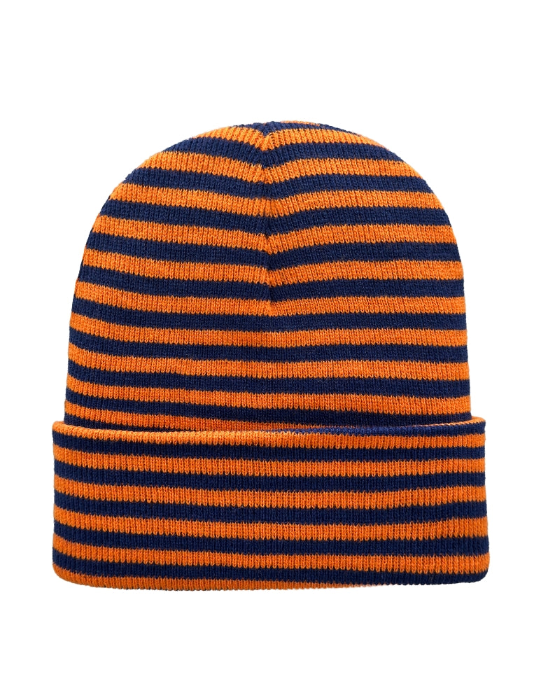 Cuffed Beanie - Circular knit  Winter Hat - Traditional - Roro - Blue / Orange