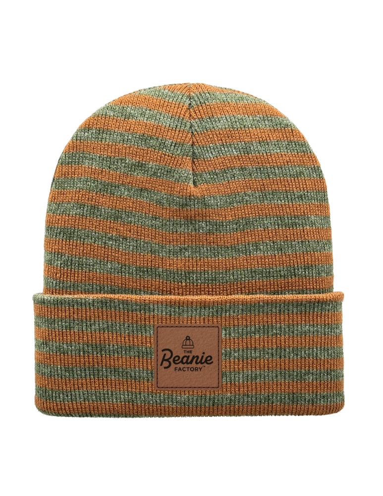 Cuffed Beanie - Circular knit  Winter Hat - Traditional - Roro - Brown / Green