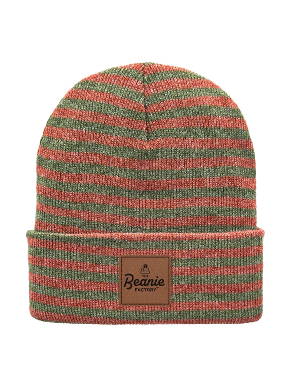 Cuffed Beanie - Circular knit  Winter Hat - Traditional - Roro - Burgundy / Green