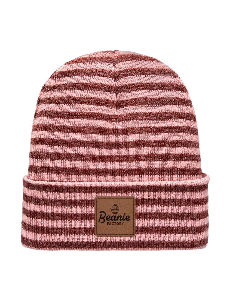 Cuffed Beanie - Circular knit  Winter Hat - Traditional - Roro - Burgundy / Pink