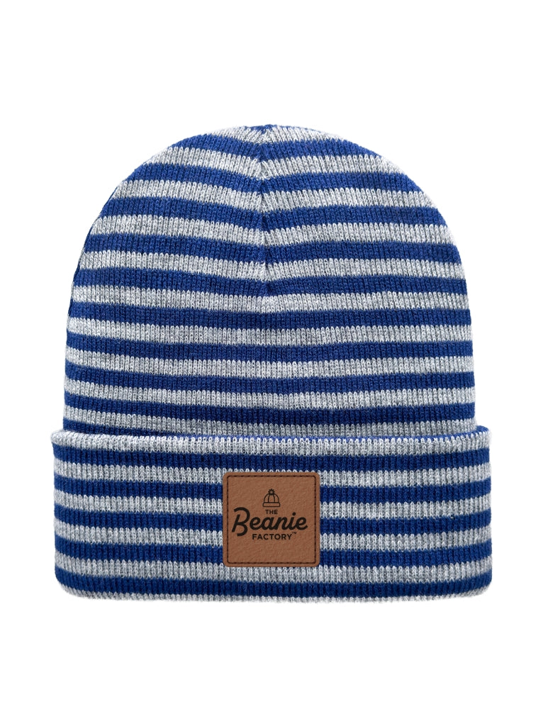 Cuffed Beanie - Circular knit  Winter Hat - Traditional - Roro - Gray / Blue