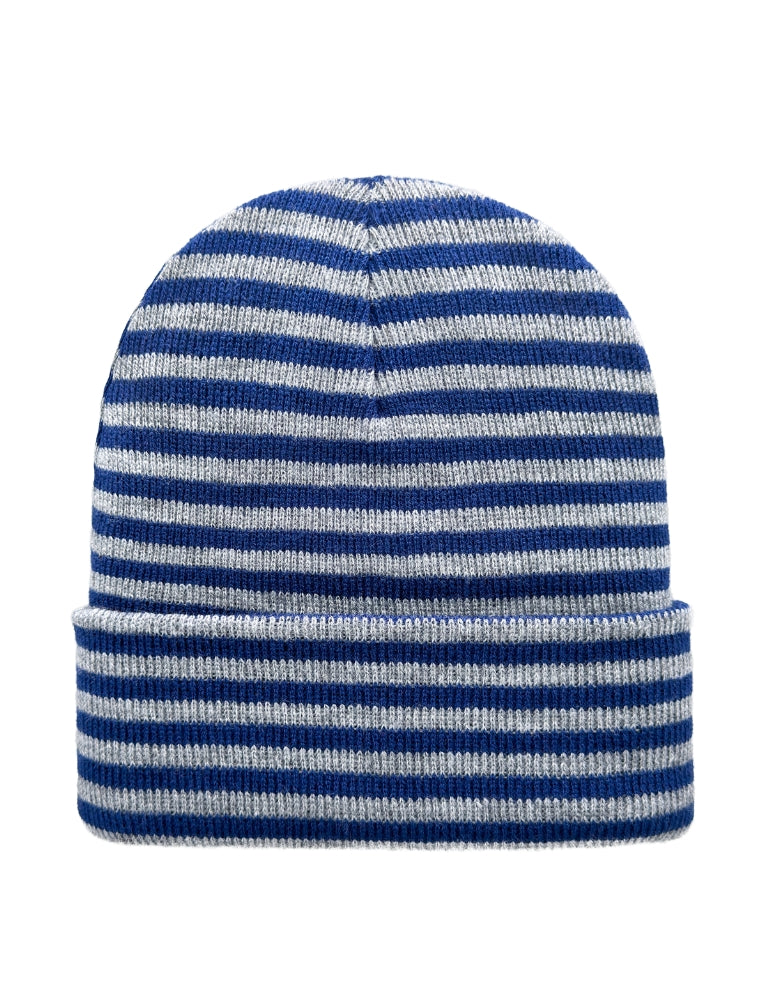 Cuffed Beanie - Circular knit  Winter Hat - Traditional - Roro - Gray / Blue