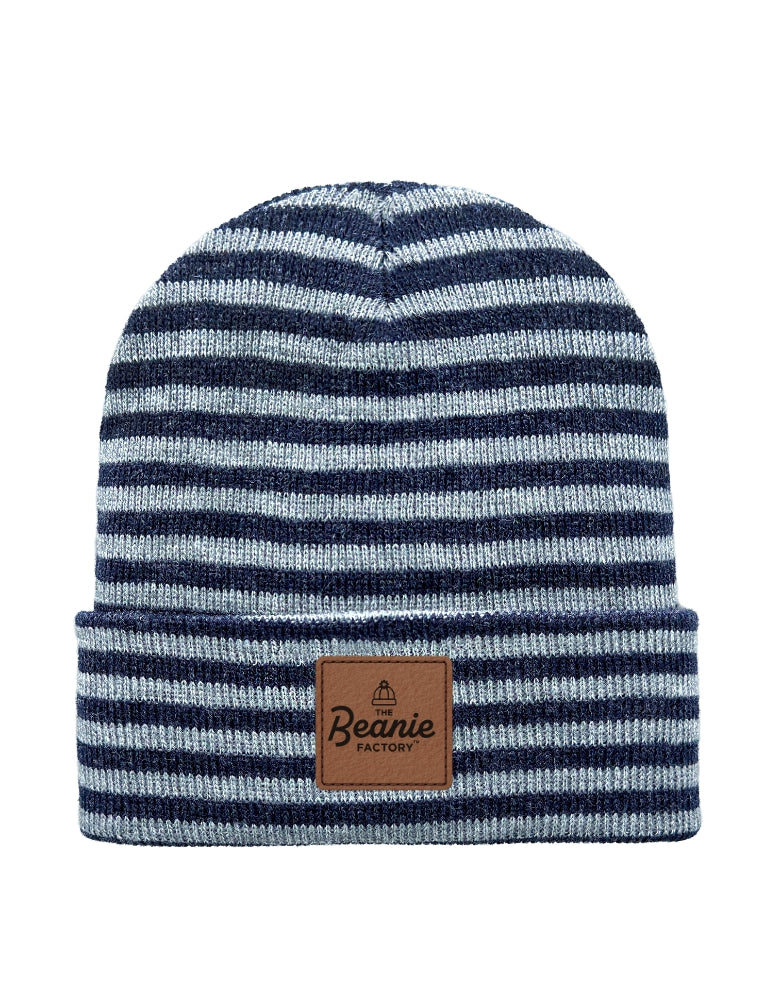 Cuffed Beanie - Circular knit  Winter Hat - Traditional - Roro - Gray / Denim