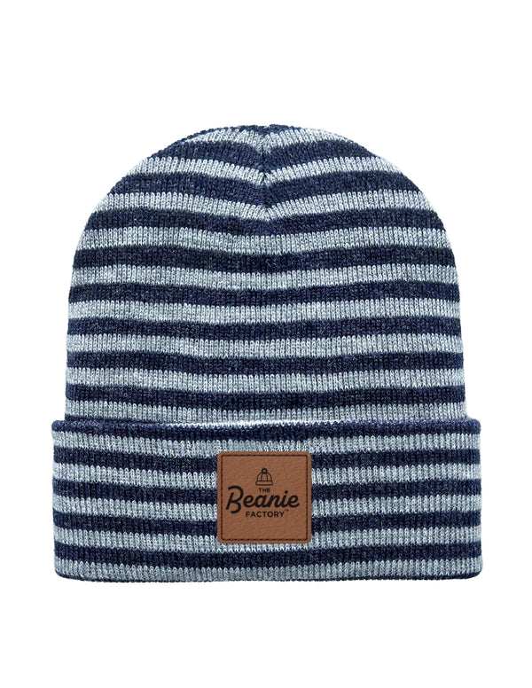 Cuffed Beanie - Circular knit  Winter Hat - Traditional - Roro - Gray / Denim