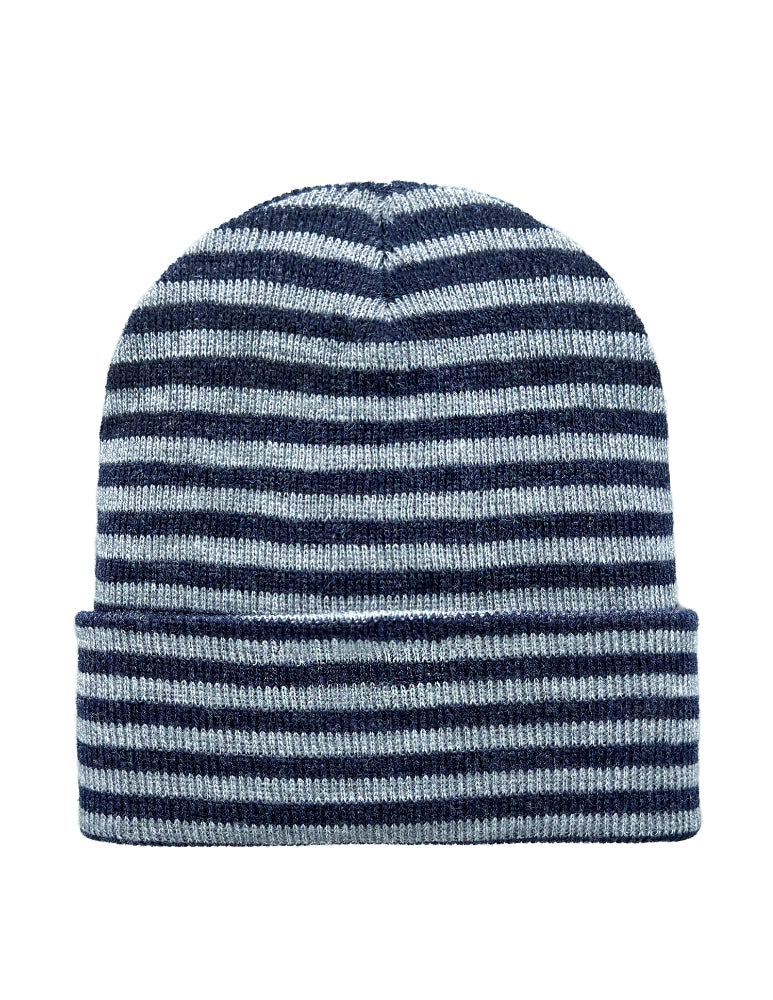 Cuffed Beanie - Circular knit  Winter Hat - Traditional - Roro - Gray / Denim