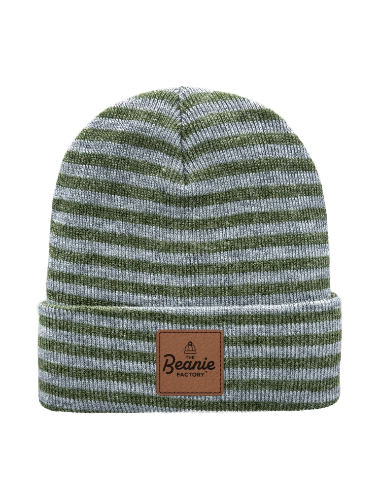 Cuffed Beanie - Circular knit  Winter Hat - Traditional - Roro - Gray / Green