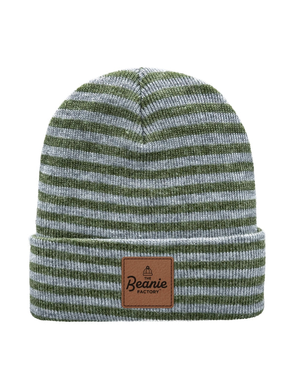 Cuffed Beanie - Circular knit  Winter Hat - Traditional - Roro - Gray / Green