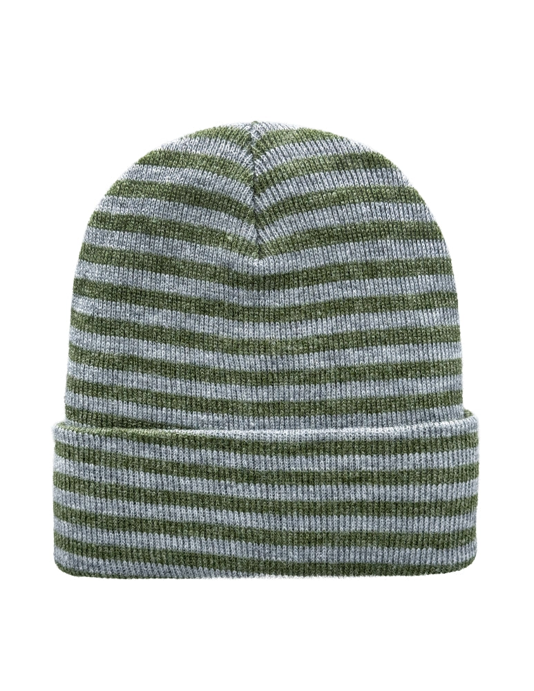 Cuffed Beanie - Circular knit  Winter Hat - Traditional - Roro - Gray / Green