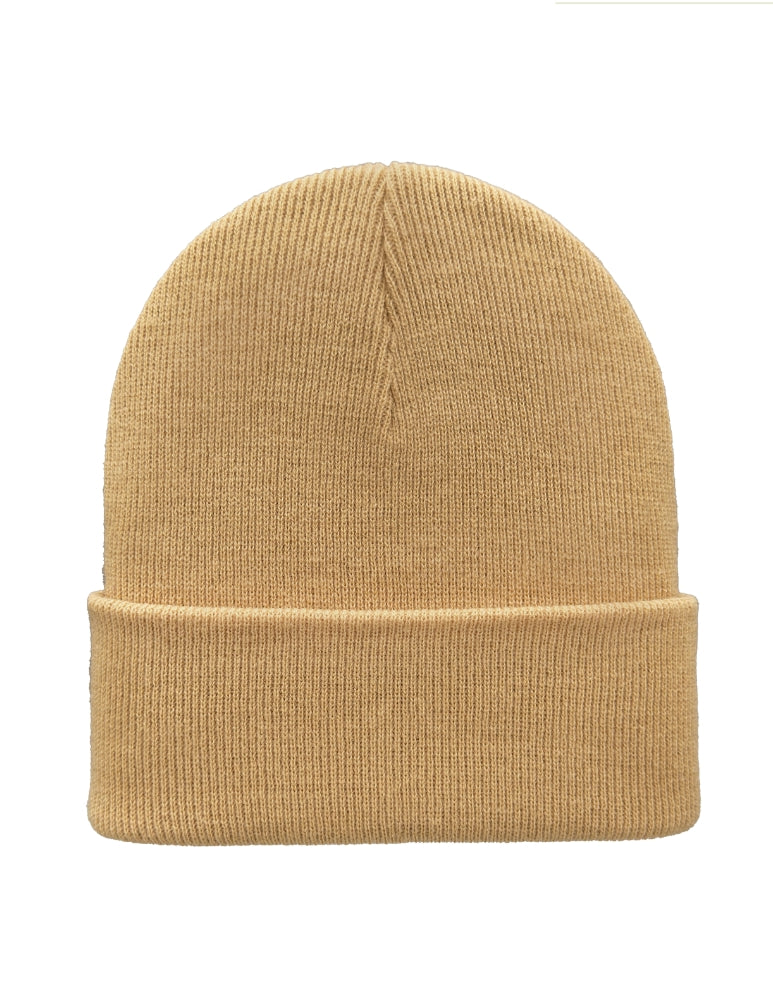 Cuffed Beanie - Circular knit Winter Hat - Traditional - Solid - Beige