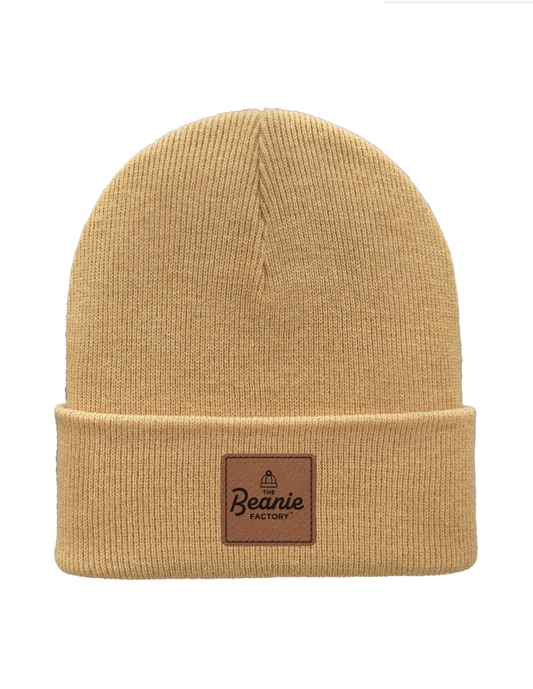 Cuffed Beanie - Circular knit Winter Hat - Traditional - Solid - Beige