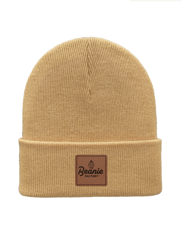 Cuffed Beanie - Circular knit Winter Hat - Traditional - Solid - Beige