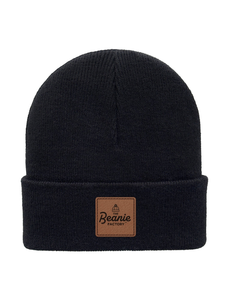 Cuffed Beanie - Circular knit  Winter Hat - Traditional - Solid - Black