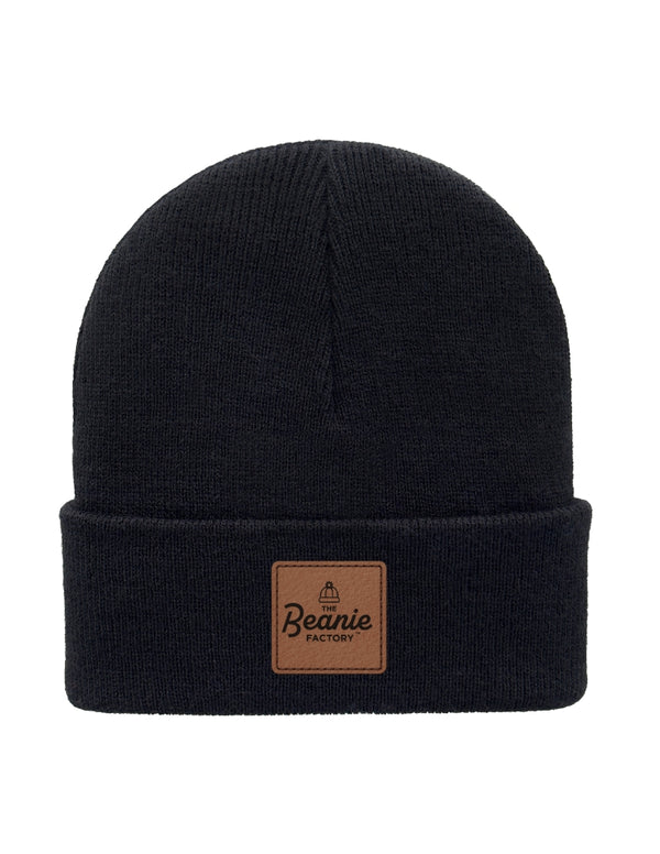 Cuffed Beanie - Circular knit  Winter Hat - Traditional - Solid - Black