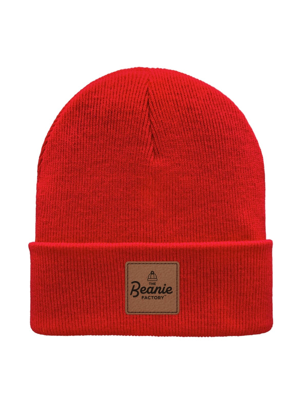 Cuffed Beanie - Circular knit  Winter Hat - Traditional - Solid - Red