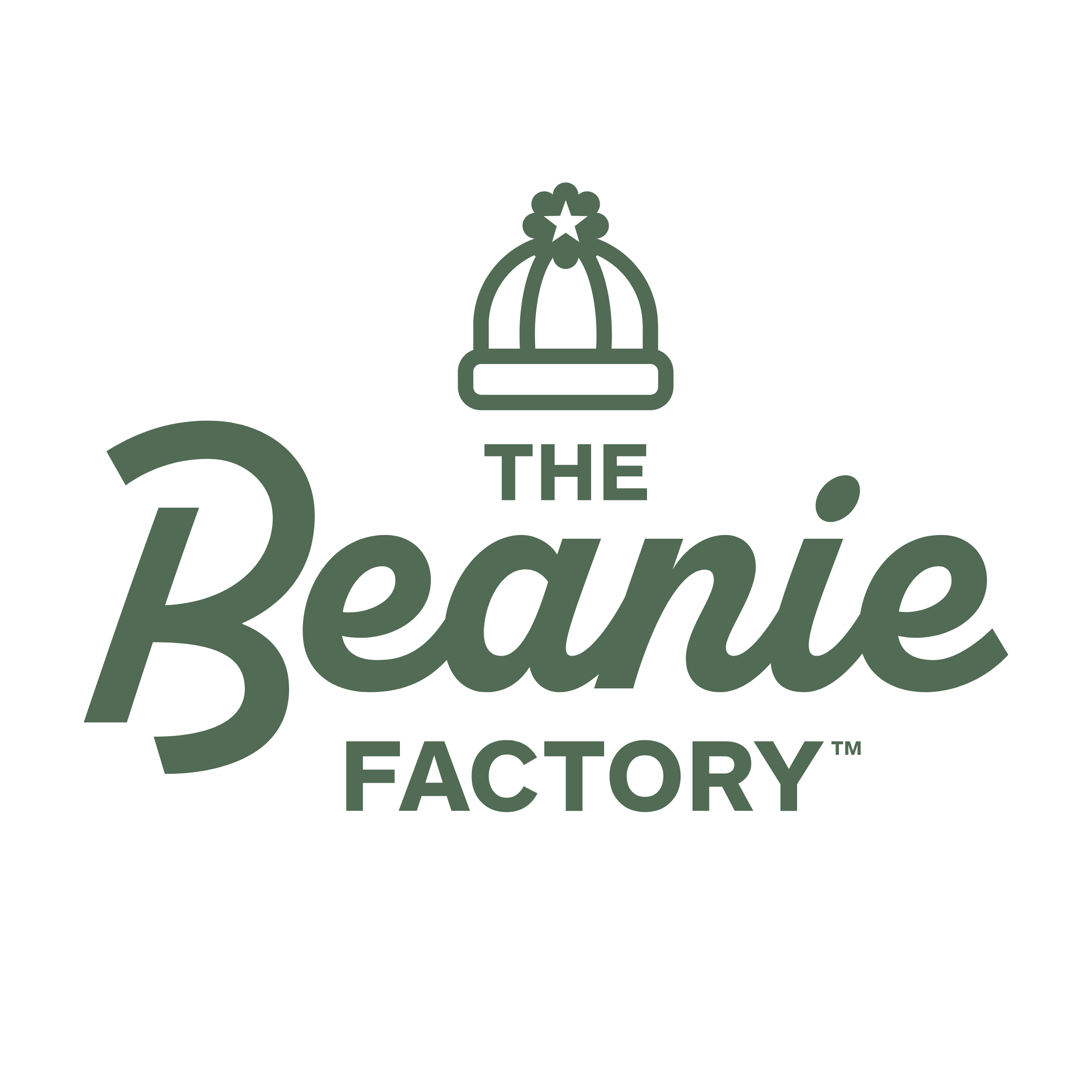 Logo of The Beanie Factory with a beanie icon on a white background