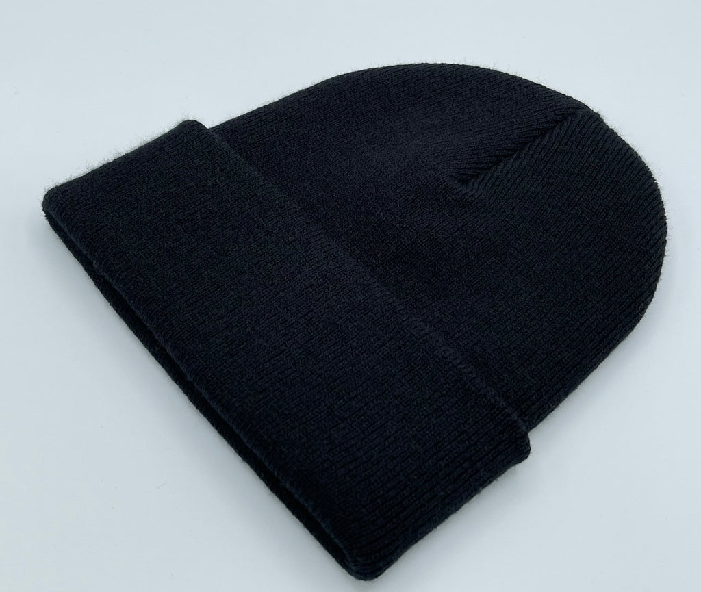 Blank Beanie Factory Cuffed Winter Hat, Wholesale price, Premium Quality, Black, Made in U.S.A - The Beanie Factory